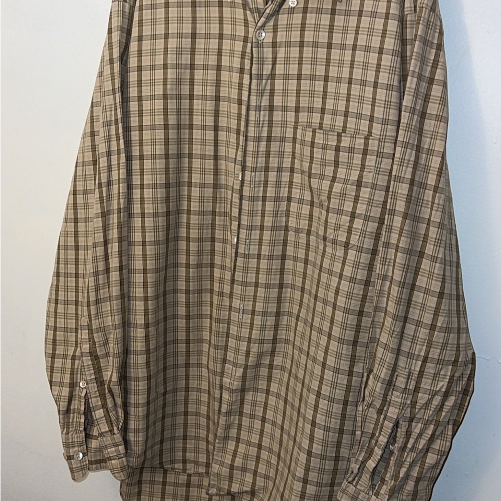 Banana Republic Tan Checkered Button-Down Shirt
